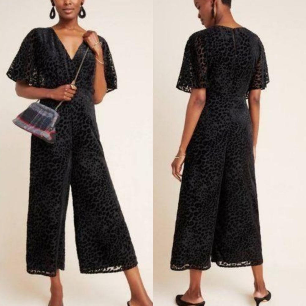 Greylin Cerise Velvet Leopard Wide Leg Jumpsuit